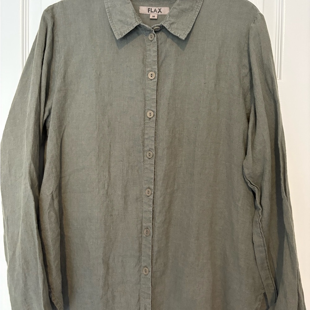 Flax Casual Olive Button Down Shirt